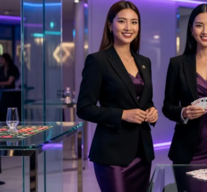 Adrenalinorge host és dealer csapat elegáns öltözetben